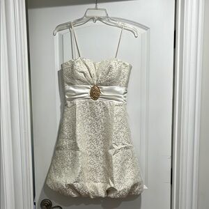 Betsy & Adam Cream Dress with Gold Accent